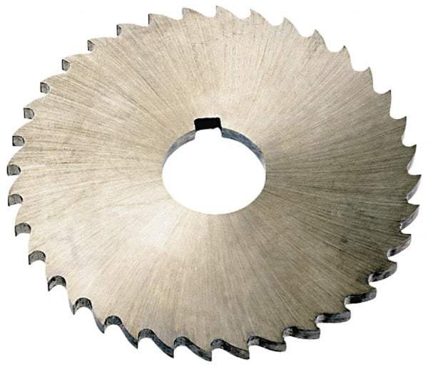 Keo - 4" Diam x 5/32" Blade Thickness x 1" Arbor Hole Diam, 40 Tooth Slitting and Slotting Saw - Arbor Connection, Right Hand, Uncoated, High Speed Steel, Concave Ground, Contains Keyway - Caliber Tooling