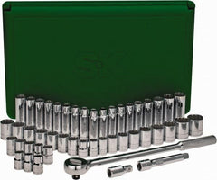 SK - 47 Piece 1/2" Drive Deep Well Socket Set - 12 Points, 1/2" to 1-1/2" (10mm to 24mm) Range, Inch/Metric Measurement Standard - Caliber Tooling