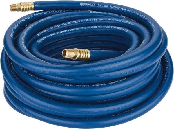 Continental ContiTech - 3/8" ID x 0.66" OD 50' Long Multipurpose Air Hose - MNPT x MNPT Ends, 300 Working psi, -10 to 158°F, 1/4" Fitting, Blue - Caliber Tooling