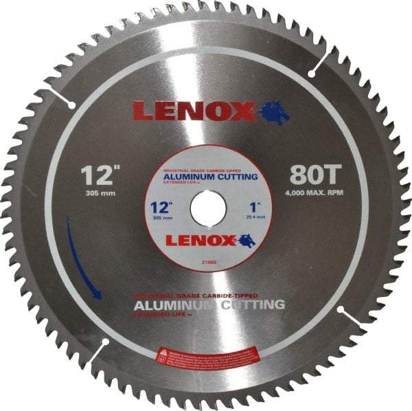 Lenox - 12" Diam, 1" Arbor Hole Diam, 80 Tooth Wet & Dry Cut Saw Blade - Titanium Carbide-Tipped, General Purpose Action, Standard Round Arbor - Caliber Tooling