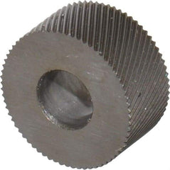 Made in USA - 5/16" Diam, 70° Tooth Angle, 80 TPI, Standard (Shape), Form Type Cobalt Left-Hand Diagonal Knurl Wheel - 5/32" Face Width, 1/8" Hole, Circular Pitch, 30° Helix, Bright Finish, Series BP - Exact Industrial Supply