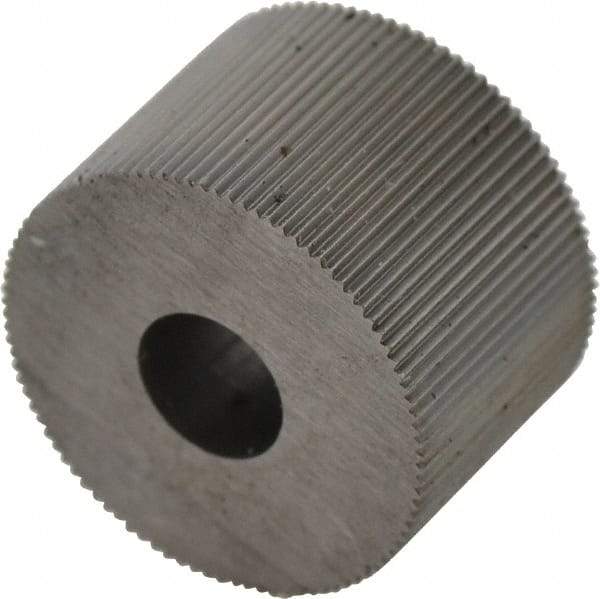 Made in USA - 3/4" Diam, 80° Tooth Angle, Standard (Shape), Form Type High Speed Steel Straight Knurl Wheel - 1/2" Face Width, 1/4" Hole, 128 Diametral Pitch, Bright Finish, Series KR - Exact Industrial Supply