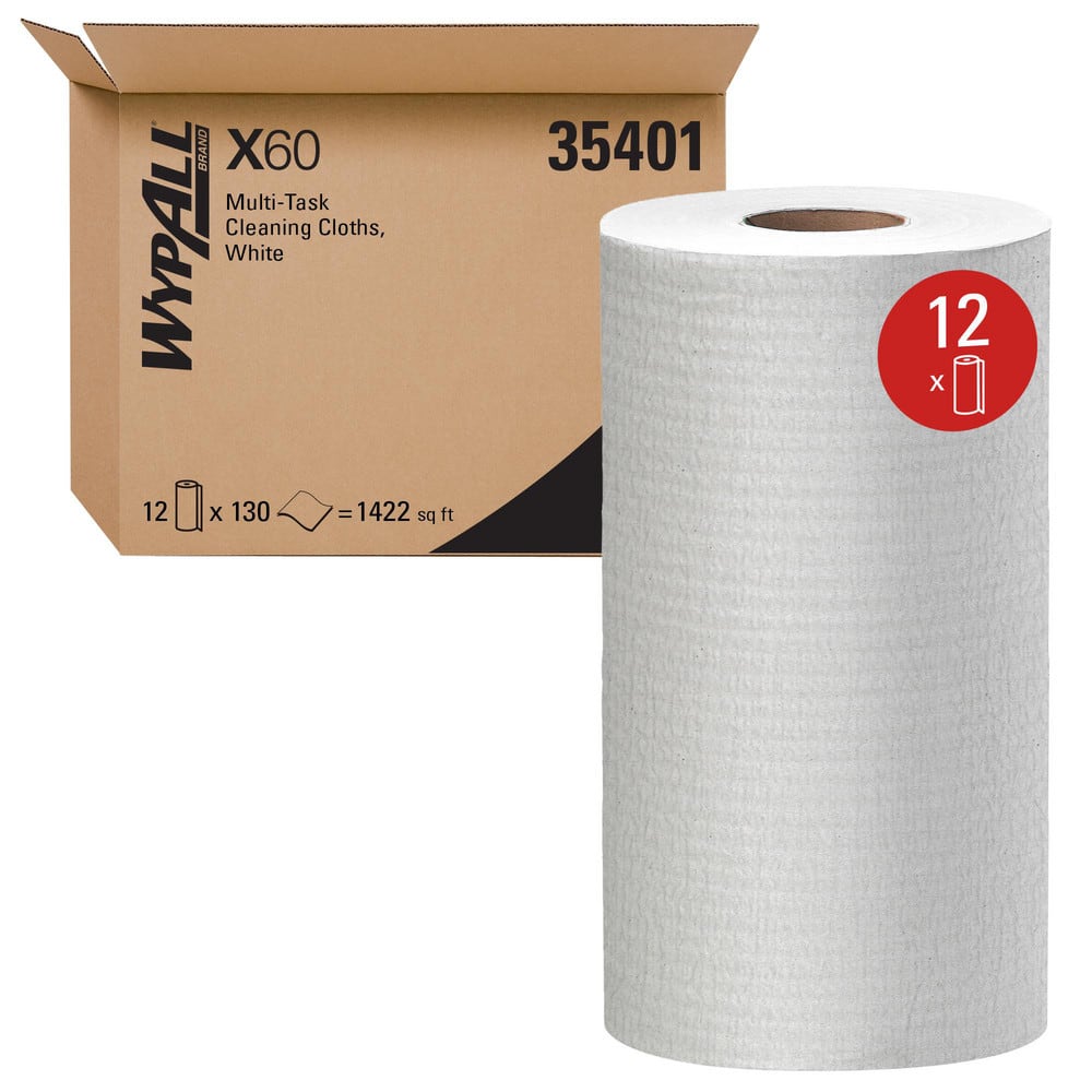 Shop Towel/Industrial Wipes: Dry & X60 Small Roll, 9.8 x 12.2″ Sheet, White