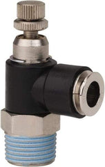 PRO-SOURCE - 3/8" NPT x 5/16" Tube OD Right Angle Flow Control Valve - 0 to 113.76 psi & Techno Polymer, Brass, Steel Material - Caliber Tooling