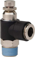 PRO-SOURCE - 3/8" NPT x 3/8" Tube OD Right Angle Flow Control Valve - 0 to 113.76 psi & Techno Polymer, Brass, Steel Material - Caliber Tooling