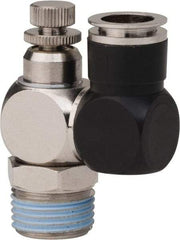 PRO-SOURCE - 1/2" Male NPT x 1/2" Tube OD Flow Control Offset Inline Valve - 0 to 113.76 psi & Techno Polymer, Brass, Steel Material - Caliber Tooling