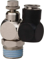 Value Collection - 1/2" Male NPT x 3/8" Tube OD Flow Control Offset Inline Valve - 0 to 113.76 psi & Techno Polymer, Brass, Steel Material - Caliber Tooling