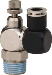 Value Collection - 3/8" Male NPT x 5/16" Tube OD Flow Control Offset Inline Valve - 0 to 113.76 psi & Techno Polymer, Brass, Steel Material - Caliber Tooling