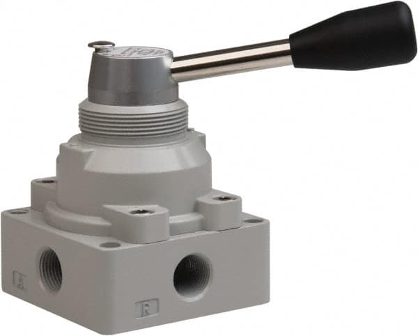 Value Collection - 3/8" NPT Manual Mechanical Valve - 4-Way, 3 Position with L Cock Device, 0.976 CV Rate & 127.98 Max psi - Caliber Tooling