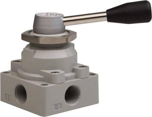 Value Collection - 1/2" NPT Manual Mechanical Valve - 4-Way, 3 Position with I Panel Nut, 0.976 CV Rate & 127.98 Max psi - Caliber Tooling