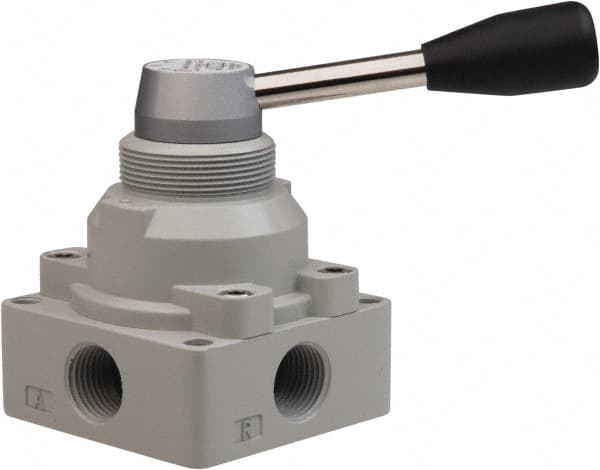 PRO-SOURCE - 1/2" NPT Manual Mechanical Valve - 4-Way, 3 Position, Lever, 0.98 CV Rate & 127.98 Max psi - Caliber Tooling