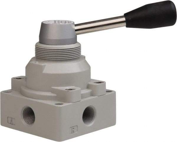 PRO-SOURCE - 3/8" NPT Manual Mechanical Valve - 4-Way, 3 Position, Lever, 0.98 CV Rate & 127.98 Max psi - Caliber Tooling