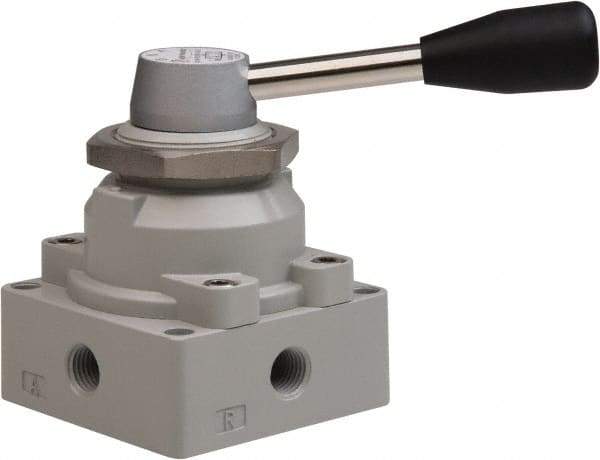 Value Collection - 1/4" NPT Manual Mechanical Valve - 4-Way, 3 Position with I Panel Nut, Lever, 0.98 CV Rate & 127.98 Max psi - Caliber Tooling