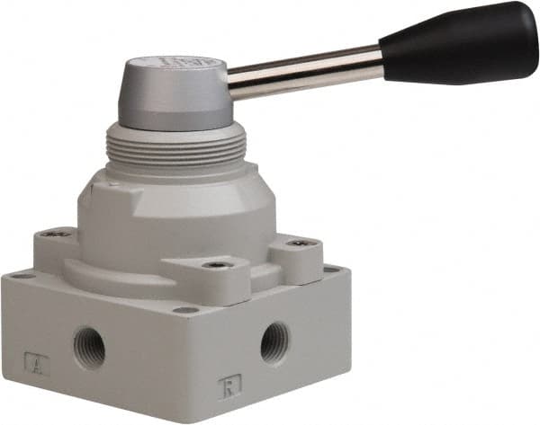 PRO-SOURCE - 1/4" NPT Manual Mechanical Valve - 4-Way, 2 Position, Lever, 0.98 CV Rate & 127.98 Max psi - Caliber Tooling