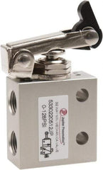 Value Collection - 1/8" NPT 3 Way, 2 Position Mini Mechanical Valve - 0.298 CV Rate, 7 CFM, 127.98 Max psi, One Way Roller/Spring Actuator - Caliber Tooling