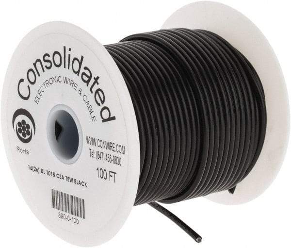 Made in USA - 16 AWG, 26 Strand, 100' OAL, Tinned Copper Hook Up Wire - Black PVC Jacket, 0.117" Diam - Caliber Tooling