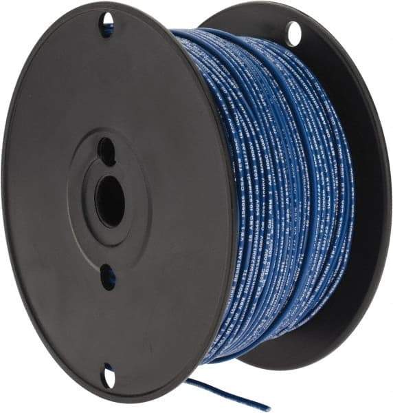 Made in USA - 18 AWG, 16 Strand, 500' OAL, Tinned Copper Hook Up Wire - Blue PVC Jacket, 0.106" Diam - Caliber Tooling