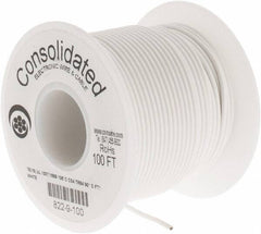 Made in USA - 18 AWG, 16 Strand, 100' OAL, Tinned Copper Hook Up Wire - White PVC Jacket, 0.08" Diam - Caliber Tooling