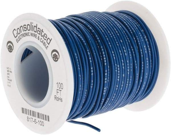 Made in USA - 24 AWG, 7 Strand, 100' OAL, Tinned Copper Hook Up Wire - Blue PVC Jacket, 0.056" Diam - Caliber Tooling