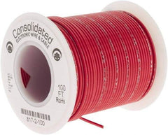 Made in USA - 24 AWG, 7 Strand, 100' OAL, Tinned Copper Hook Up Wire - Red PVC Jacket, 0.056" Diam - Caliber Tooling