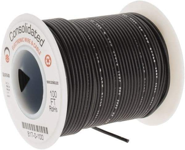 Made in USA - 24 AWG, 7 Strand, 100' OAL, Tinned Copper Hook Up Wire - Black PVC Jacket, 0.056" Diam - Caliber Tooling