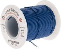 Made in USA - 26 AWG, 7 Strand, 100' OAL, Tinned Copper Hook Up Wire - Blue PVC Jacket, 0.051" Diam - Caliber Tooling