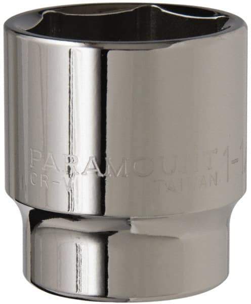 Paramount - 1-1/4", 1/2" Drive, Standard Hand Socket - 6 Points, 1-1/2" OAL, Steel, Chrome Finish - Caliber Tooling