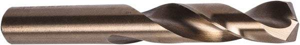 Precision Twist Drill - #52 135° Spiral Flute Cobalt Screw Machine Drill Bit - Oxide/Gold Finish, Right Hand Cut, 11/16" Flute Length, 1-11/16" OAL, Split Point, Straight Shank - Caliber Tooling