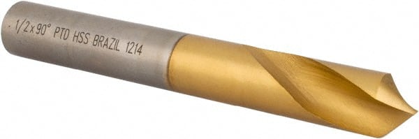 Precision Twist Drill - 1/2" Body Diam, 90°, 3-3/4" OAL, High Speed Steel Spotting Drill - Caliber Tooling