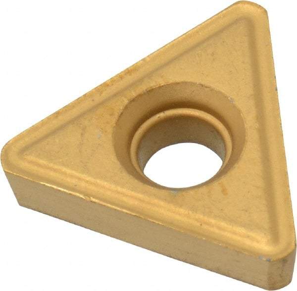 Interstate - TT323 Grade TCN55 Carbide Turning Insert - TiN/TiC/TiCN/TiN Finish, 60° Triangle, 3/8" Inscr Circle, 1/8" Thick, 3/64" Corner Radius - Caliber Tooling