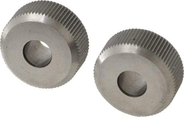 Made in USA - 3/4" Diam, 90° Tooth Angle, 33 TPI, Beveled Face, Form Type Cobalt Straight Knurl Wheel - 1/4" Face Width, 1/4" Hole, Circular Pitch - Exact Industrial Supply