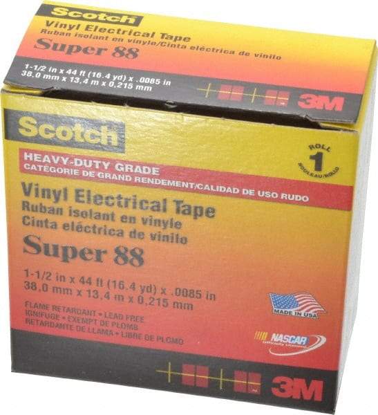 3M - 1-1/2" x 44', Black Vinyl Electrical Tape - Series 88, 8.5 mil Thick, 20 Lb./Inch Tensile Strength - Caliber Tooling