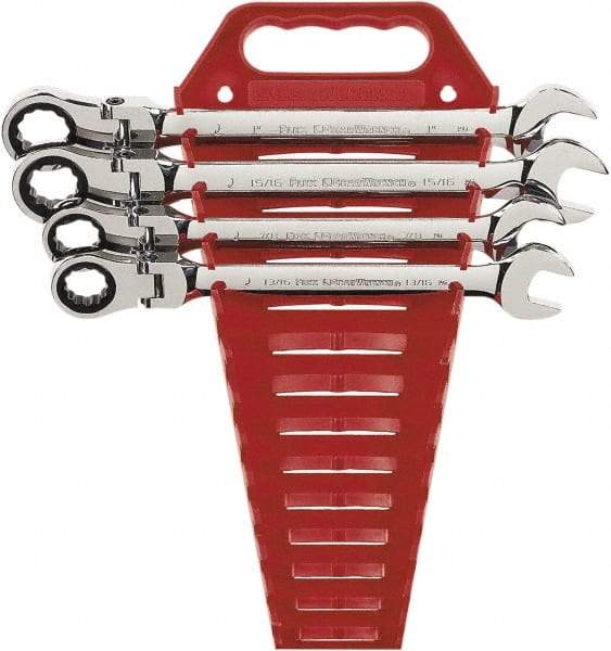 GearWrench - 4 Piece, 13/16" to 1", 12 Point Ratcheting Combination Wrench Set - Inch Measurement Standard, Chrome Finish, Comes in Plastic Rack - Caliber Tooling