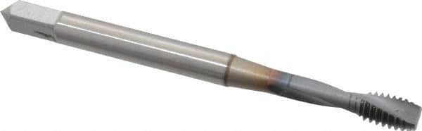 OSG - #8-32 UNC 2 Flute 3B Modified Bottoming Spiral Flute Tap - Powdered Metal, TiCN Finish, 2-1/8" OAL, Right Hand Flute, Right Hand Thread, H2, Series EXOTAP - Caliber Tooling