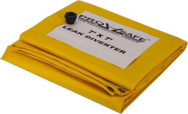 PRO-SAFE - Tarp-Shaped Heavy Duty Roof Leak Diverter - 7' Long x 7' Wide x 18 mil Thick, Yellow - Caliber Tooling