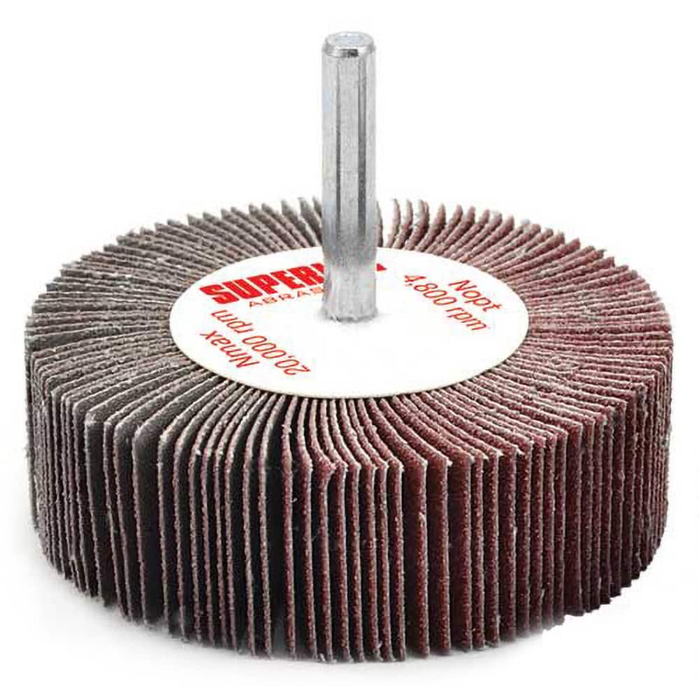 Superior Abrasives - Mounted Flap Wheels; Abrasive Type: Coated ; Outside Diameter (Inch): 3 ; Face Width (Inch): 1 ; Abrasive Material: Aluminum Oxide ; Grit: 80 ; Mounting Type: 1/4" Shank - Exact Industrial Supply
