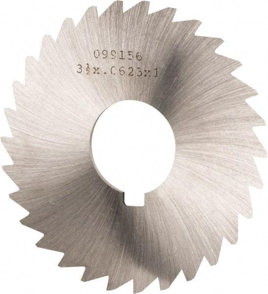 Made in USA - 3-1/2" Diam x 1/16" Blade Thickness x 1" Arbor Hole Diam, 34 Tooth Slitting and Slotting Saw - Arbor Connection, Right Hand, Uncoated, High Speed Steel, Concave Ground, Contains Keyway - Caliber Tooling