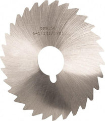 Made in USA - 4-1/2" Diam x 1/32" Blade Thickness x 1" Arbor Hole Diam, 36 Tooth Slitting and Slotting Saw - Arbor Connection, Right Hand, Uncoated, High Speed Steel, Concave Ground, Contains Keyway - Caliber Tooling