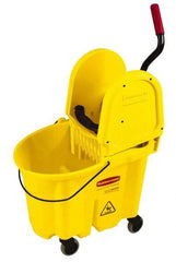 Rubbermaid - 35 Qt Plastic Bucket & Wringer - 20.1" Long x 36-1/2" High x 15.7" Wide, Yellow - Caliber Tooling