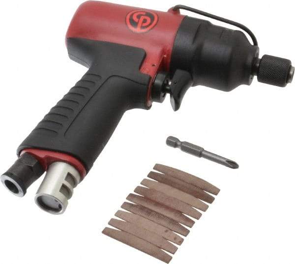 Chicago Pneumatic - 1/4" Bit Holder, 5,600 RPM, Pistol Grip Handle Air Screwdriver - 4.4 to 30 Ft/Lb Torque, 1/4 NPT Inlet, 6.8 CFM - Caliber Tooling