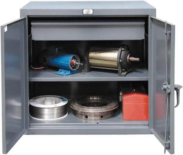 Strong Hold - 1 Shelf 1 Bin Locking Storage Cabinet - Steel, 36" Wide x 24" Deep x 42" High, Dark Gray - Caliber Tooling