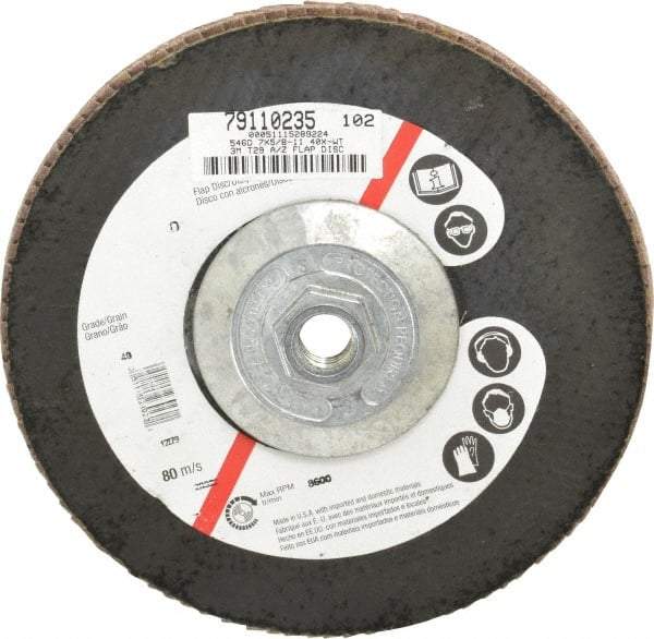 3M - 40 Grit, 7" Disc Diam, 5/8-11 Center Hole, Type 29 Zirconia Alumina Flap Disc - Cloth Backing, Arbor Attaching System, Coated - Caliber Tooling