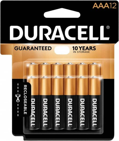 Duracell - Size AAA, Alkaline, 12 Pack, Standard Battery - 1.5 Volts, Button Tab Terminal - Caliber Tooling