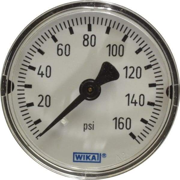 Wika - 2" Dial, 1/4 Thread, 0-160 Scale Range, Pressure Gauge - Center Back Connection Mount, Accurate to 3-2-3% of Scale - Caliber Tooling