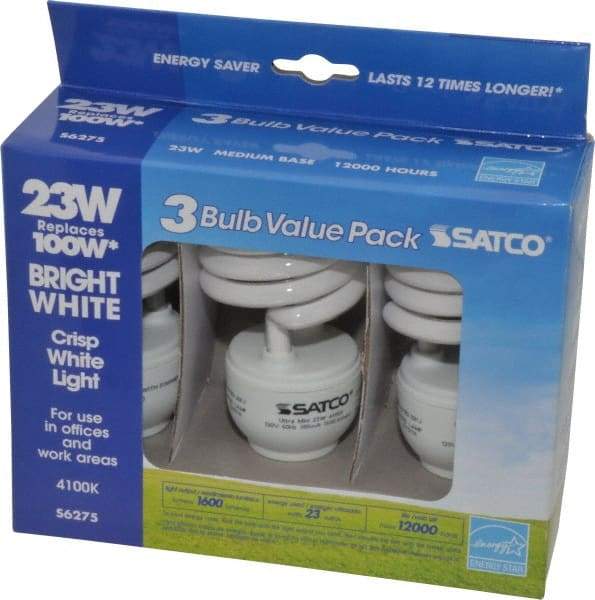 Value Collection - 23 Watt Fluorescent Residential/Office Medium Screw Lamp - 4,100°K Color Temp, 1,600 Lumens, T2, 10,000 hr Avg Life - Caliber Tooling