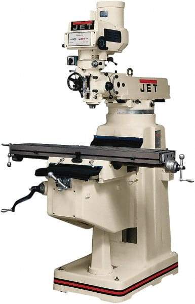 Jet - 10" Table Width x 50" Table Length, Variable Speed Pulley Control, 3 Phase Knee Milling Machine - R8 Spindle Taper, 3 hp - Caliber Tooling