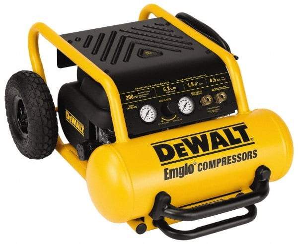 DeWALT - 1.8 HP, 5.2 CFM Wheeled Electric Oil Free Compressor - 4.5 Gallon Tank, 15 Amp, 200 Max psi, 120V - Caliber Tooling