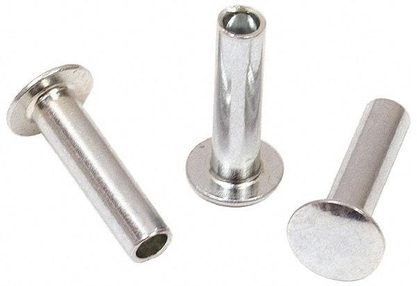 RivetKing - 0.176 to 0.184" Hole Diam, Round Head, Zinc Plated Steel, Semi Tubular Rivet - 7/16 Head Diam, 1" Length Under Head, 1/4 Body Diam - Caliber Tooling