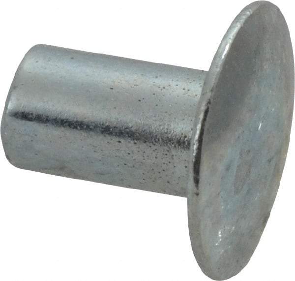 RivetKing - 0.1 to 0.17" Hole Diam, Round Head, Zinc Plated Steel, Semi Tubular Rivet - 5/16 Head Diam, 1/4" Length Under Head, 9/64 Body Diam - Caliber Tooling