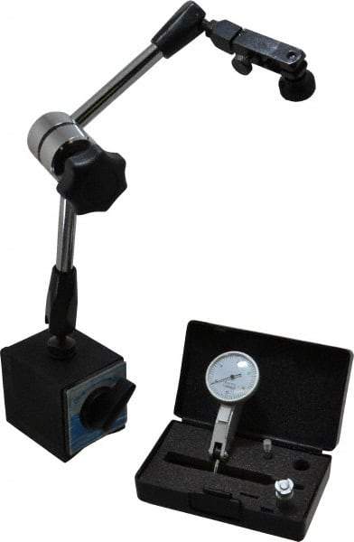 Value Collection - 0.0005" Graduation, 0-15-0 Dial Reading, Indicator & Base Kit - 2-1/2" Base Length x 2" Base Width x 2-1/8" Base Height - Caliber Tooling